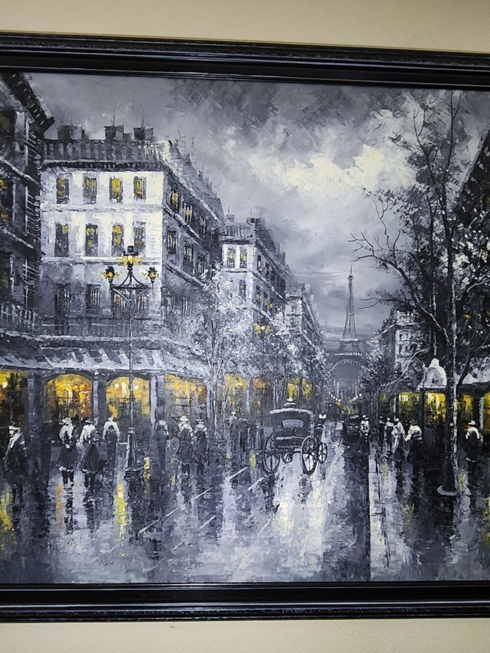 Vintage "A Night in Paris" Oil Painting by R. Frank - State Piece - 53"Wx41"H